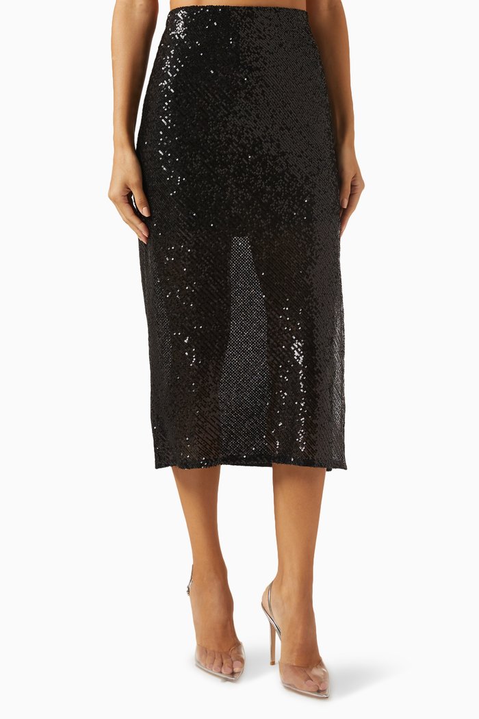 Midi Skirt in Sequin, Black
