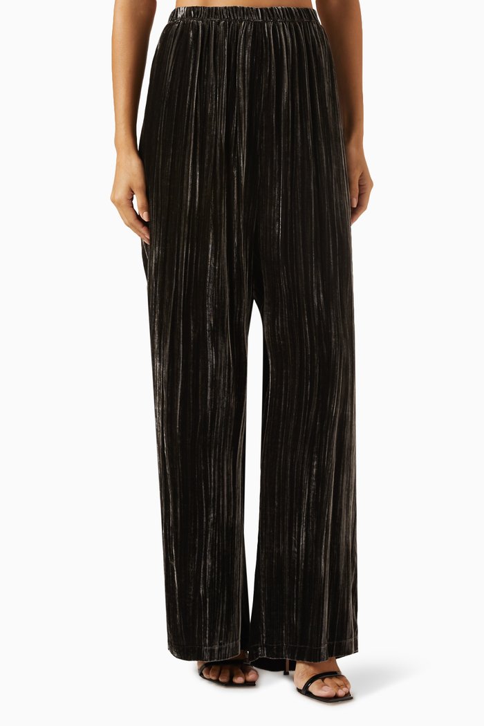

Plisse Wide-leg Pants in Velvet, Grey