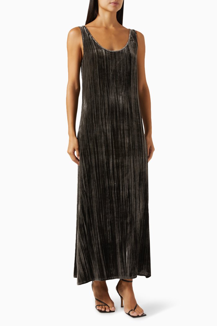 

Plisse Maxi Dress in Velvet, Grey