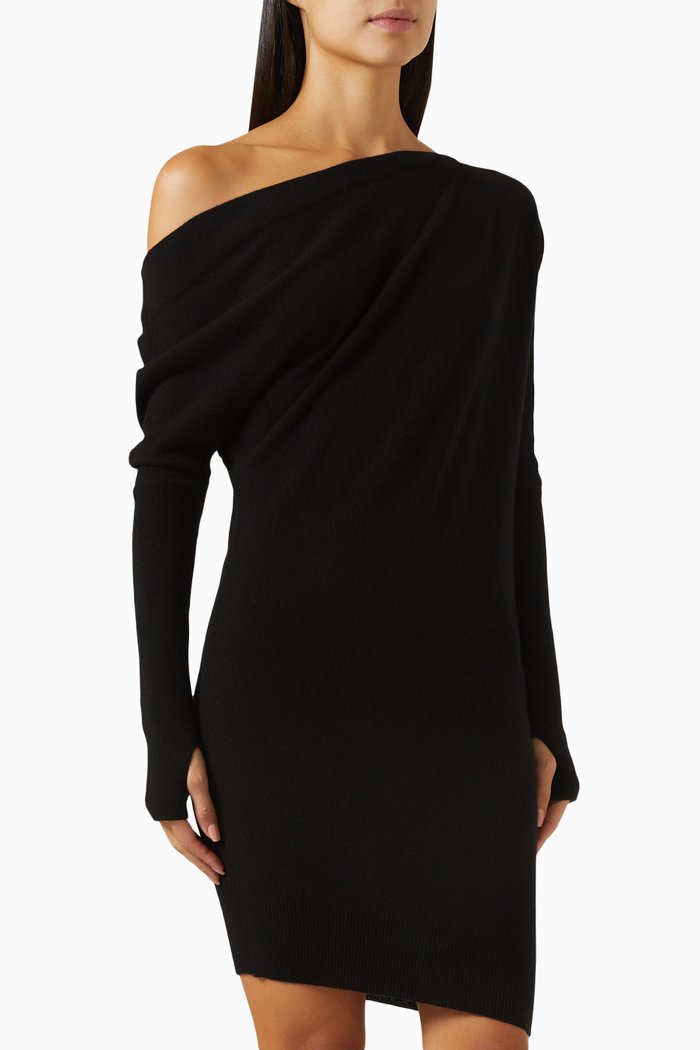 Slouch Sweater Mini Dress in Wool-knit, Black
