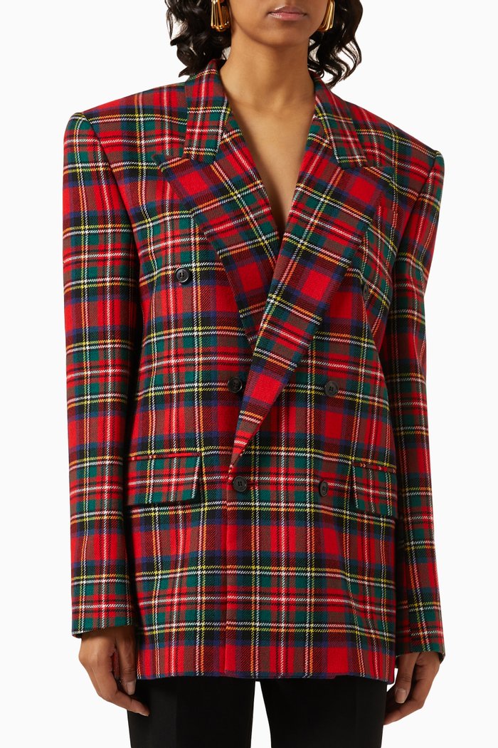 

Oversized Double-breasted Blazer in Prince of Wales Wool, Red