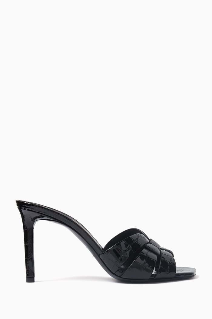 

Tribute 85 Mule Sandals in Croc-embossed Leather, Black