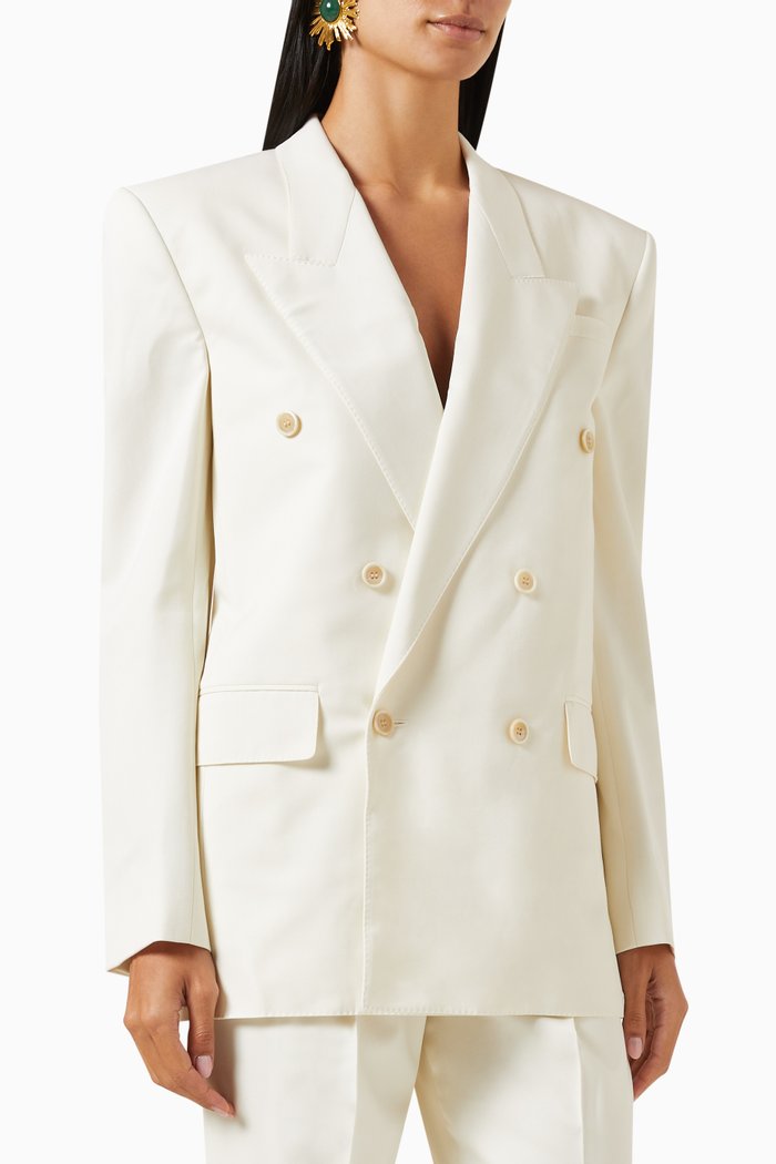

Double-breasted Jacket in Wool Gabardine, White