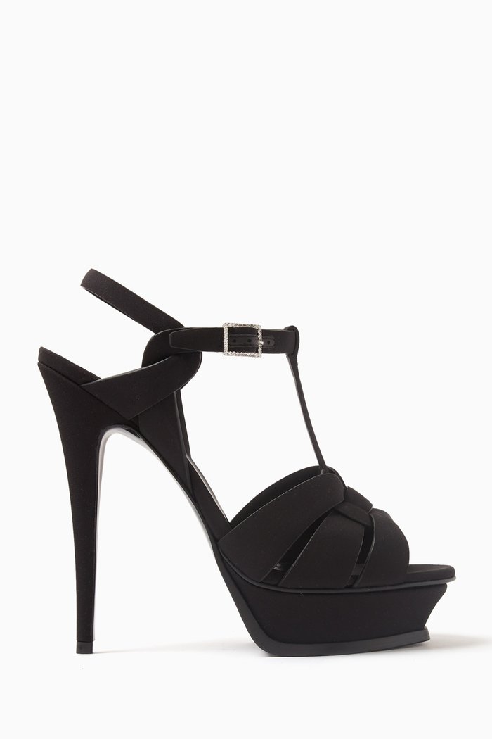 

Tribute 105 Platform Sandals in Crêpe de Chine, Black