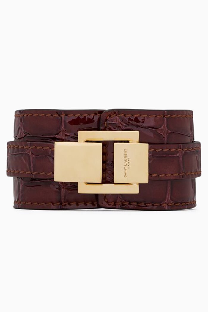 

Large Le Carré Bracelet in Croc-embossed Leather, Red
