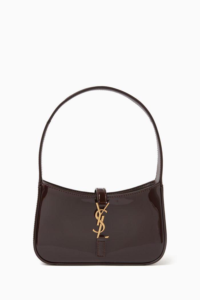 

Mini Le 5 A 7 Hobo Bag in Patent Leather, Brown