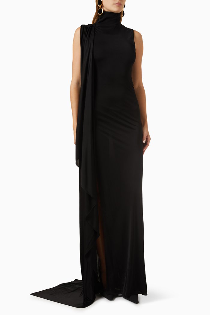 

Draped Maxi Dress in Shiny-jersey, Black