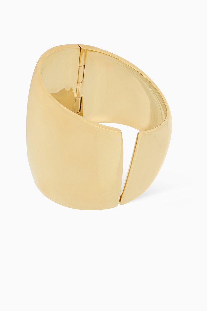 

Asymmetrical Split Cuff in Metal, Gold