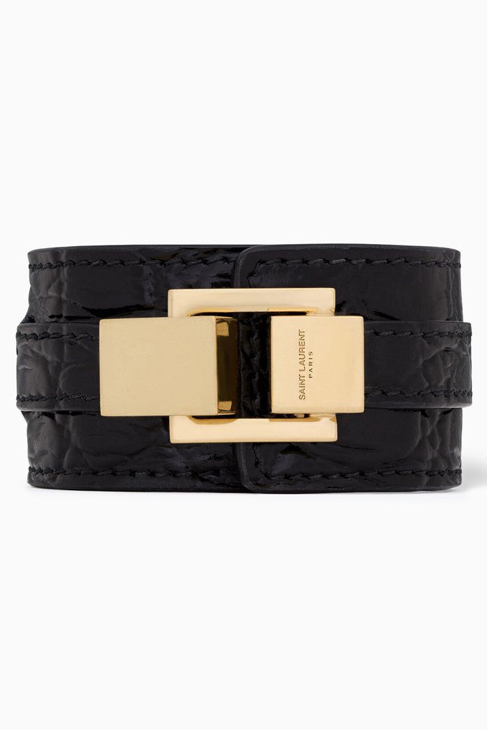 

Large Le Carré Bracelet in Croc-embossed Leather, Black