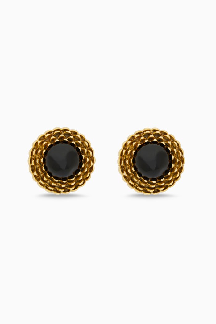 

Vintage Cabochon Clip Earrings in Metal, Black