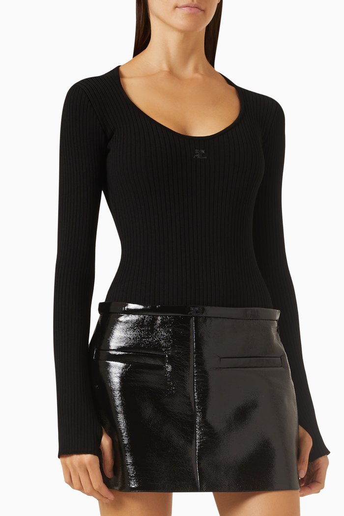 

Holistic Bodysuit in Ribbed-knit, Black