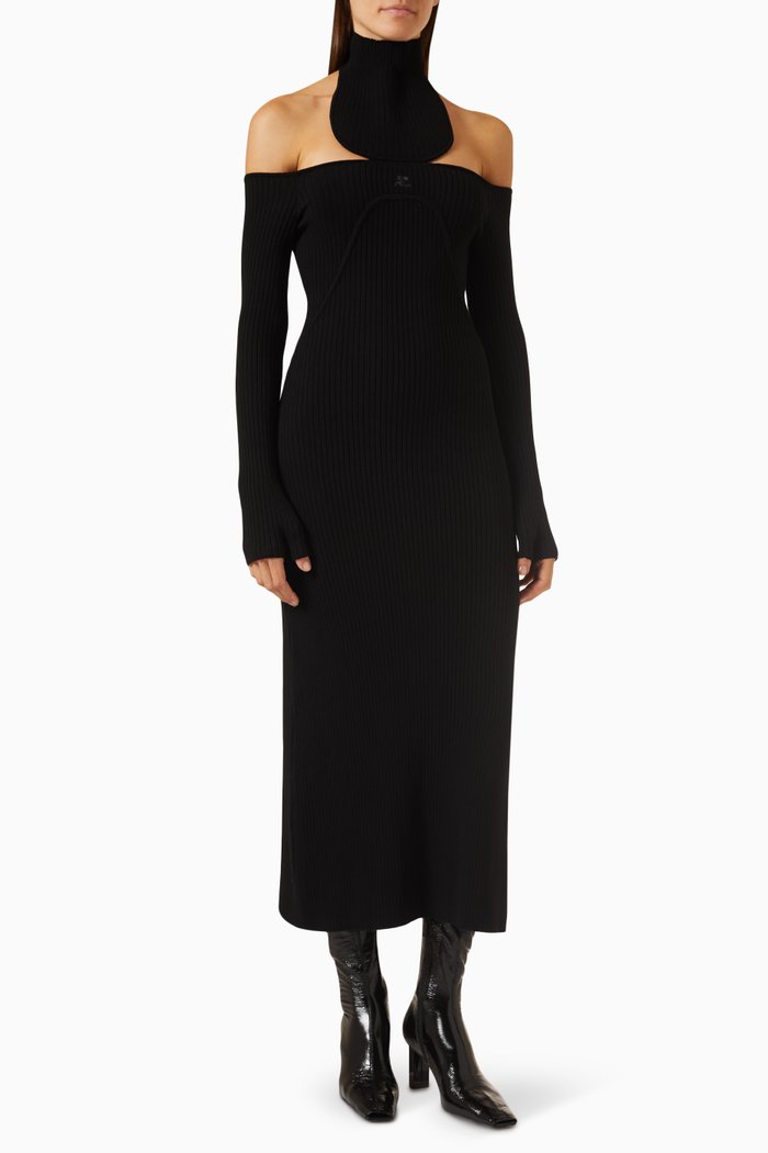 

Holistic Long Dress in Ribbed-knit, Black