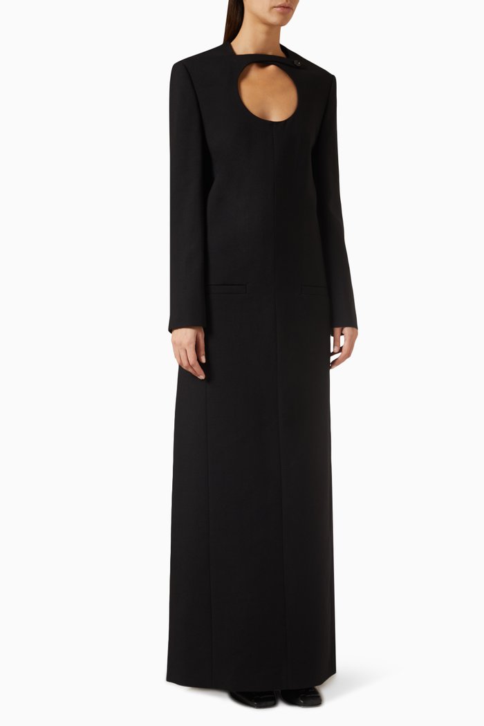 Open-Back Circle Maxi Dress in Virgin Wool, Black