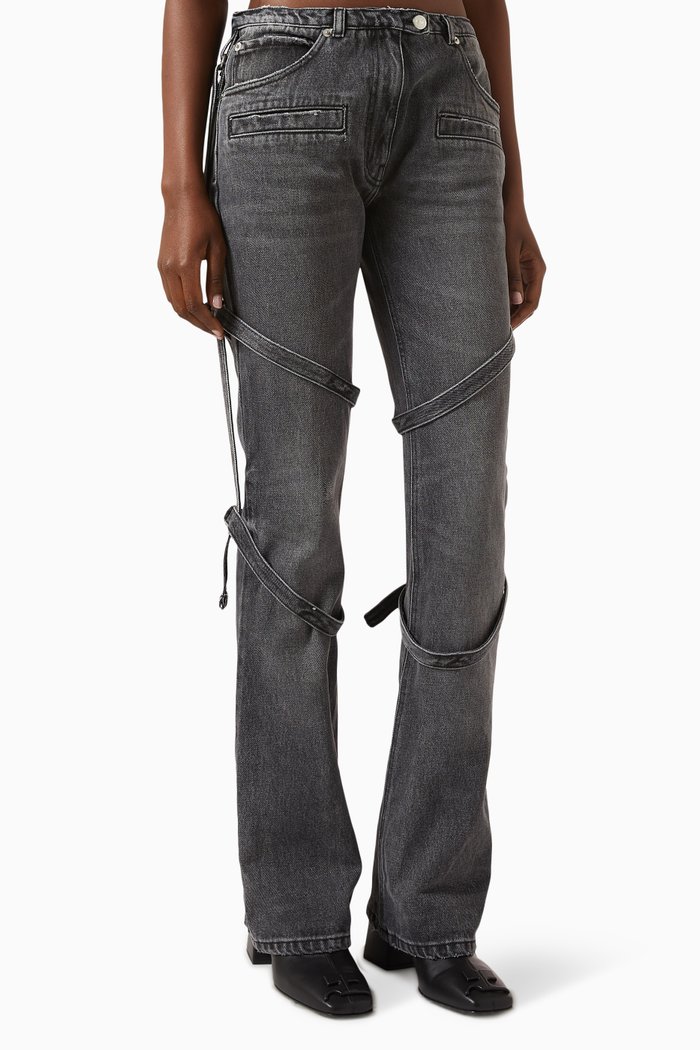 Multi-strap Stone Jeans in Denim, Grey