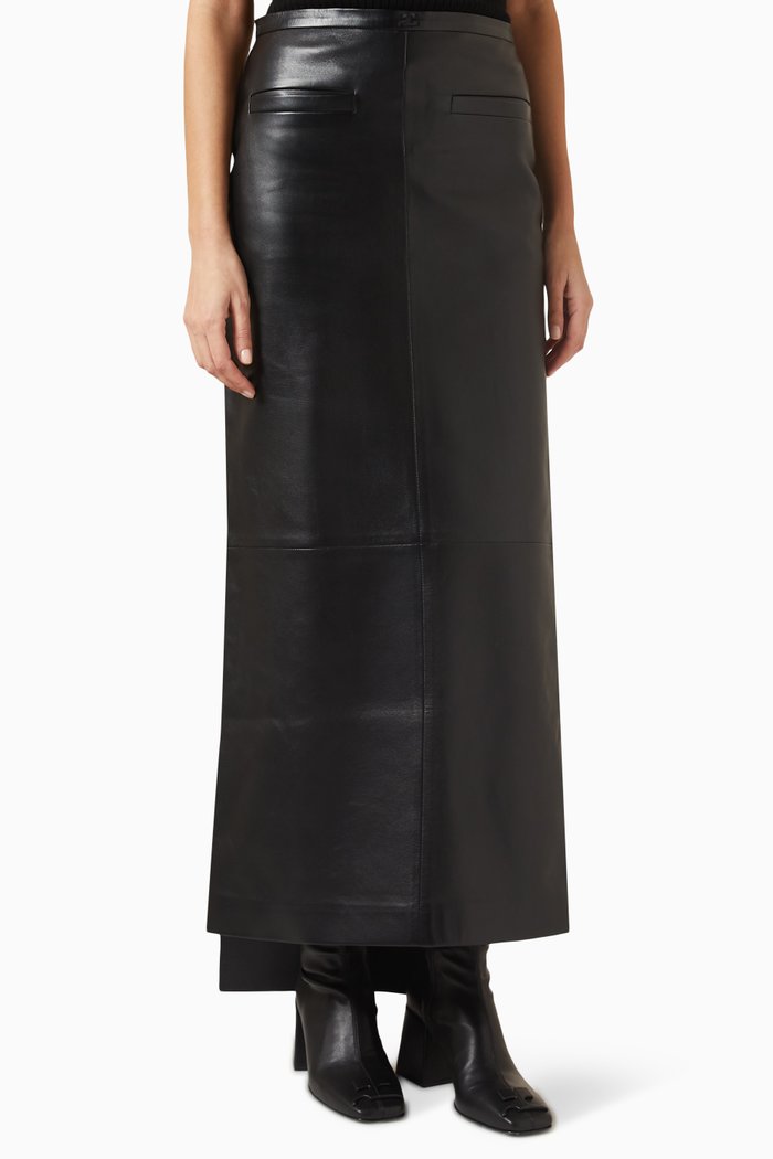 

Vintage Maxi Skirt in Leather, Black