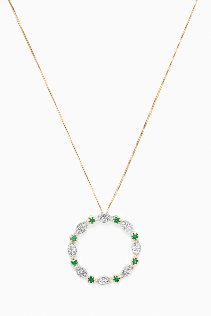 

Ava N2 Diamond & Emerald Necklace in 14kt Gold, Yellow
