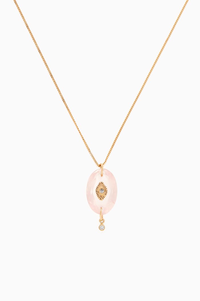 Souad Pink Quartz Necklace in 14kt Yellow Gold