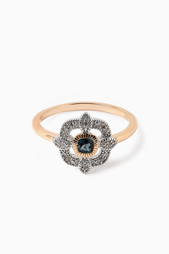 

Bettina London Blue Topaz Ring in 9kt Yellow Gold