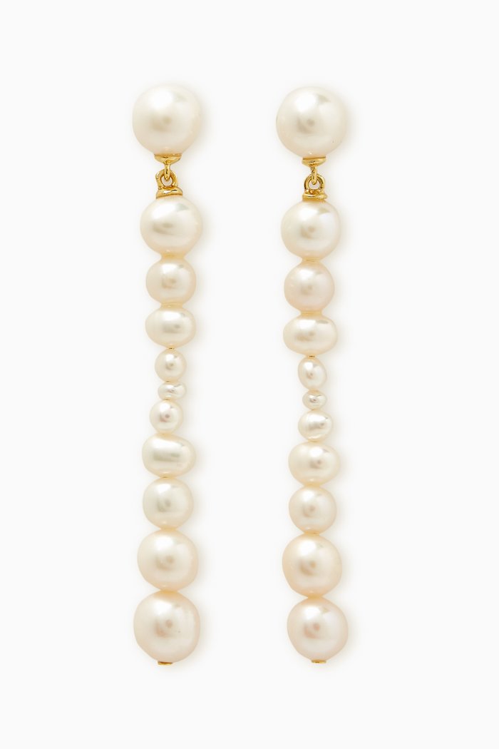 

Minimalistic Freshwater Pearl Drop Earrings in 18kt Gold-plated Sterling Silver, Yellow