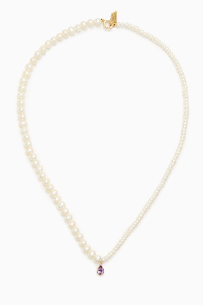 Pearl Amethyst Drop Necklace in 14kt Gold, Yellow