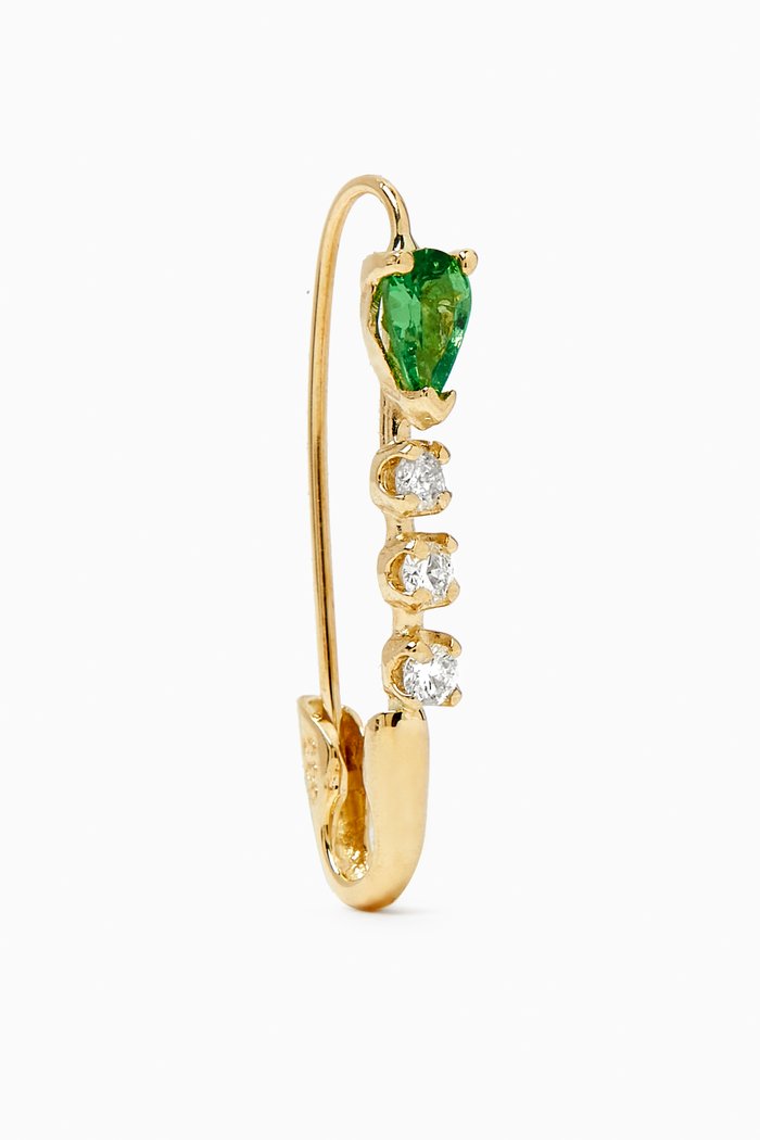 

Diamond & Tsavorite Safety Pin Single Earring in 14kt Gold, Yellow