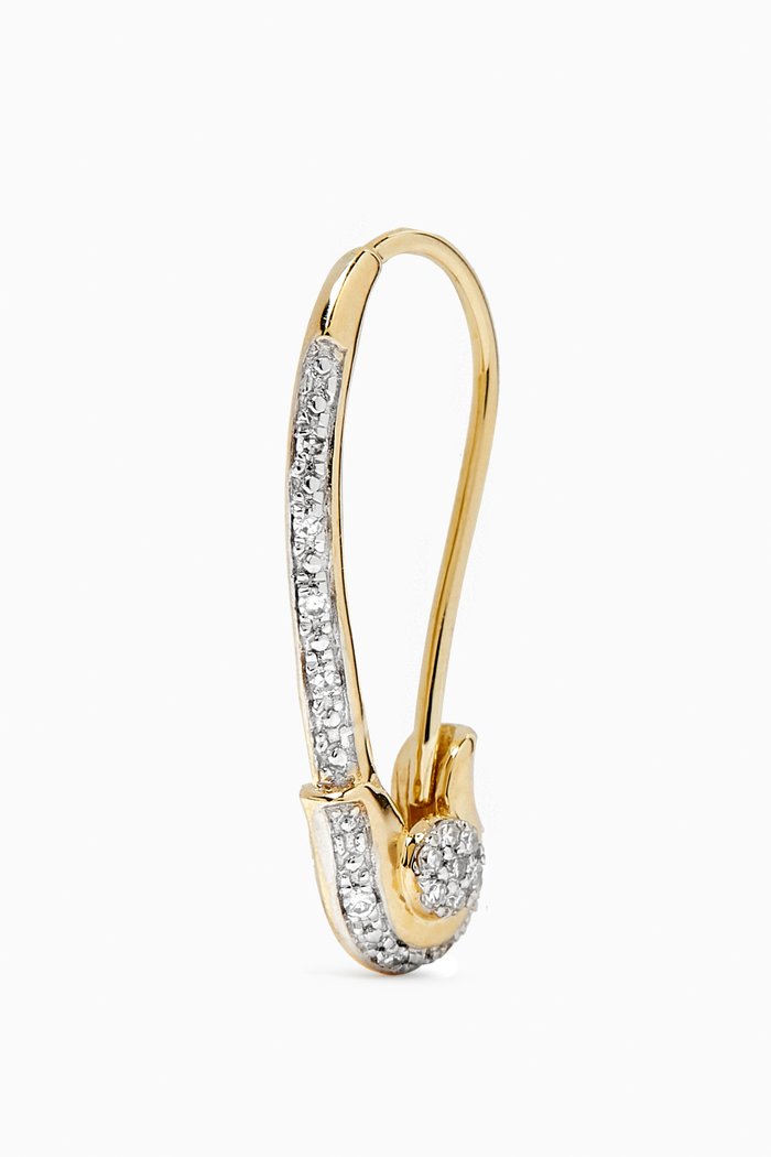 Pavé Diamond Safety Pin Single Earring in 14kt Gold, Yellow