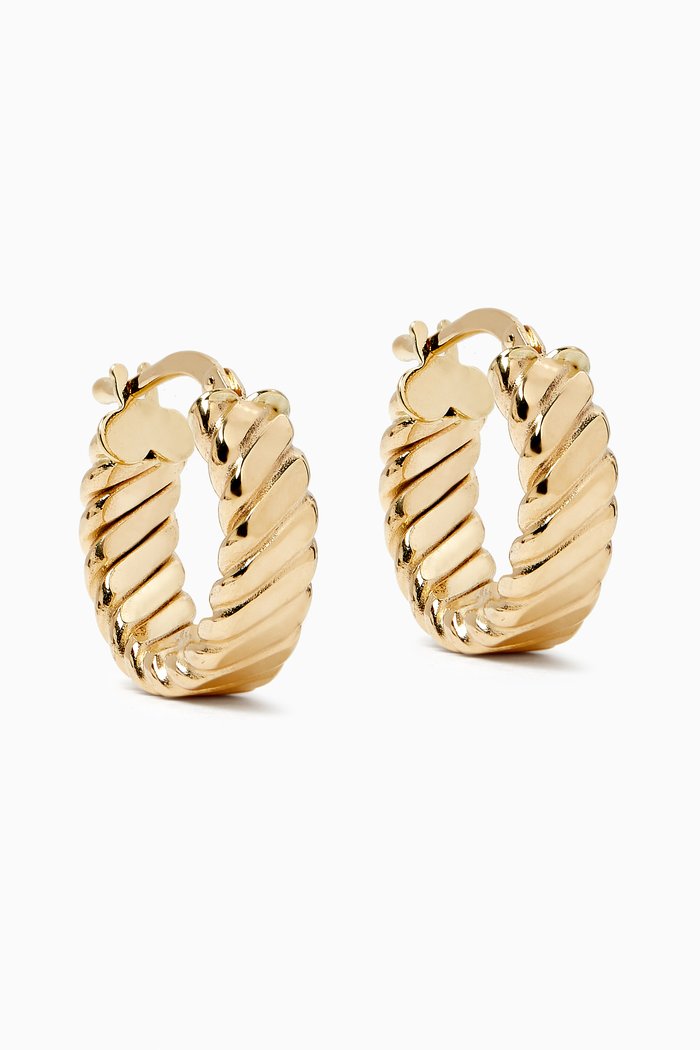 

Mini Ribbed Hoops in 14kt Gold, Yellow