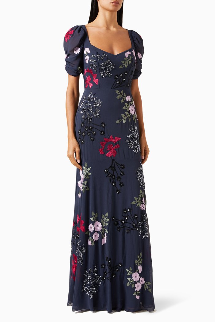 

Floral Embroidered Maxi Dress, Blue