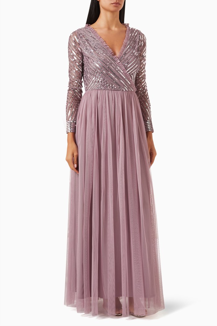 

Sequin-embellished Frilled Maxi Dress, Purple