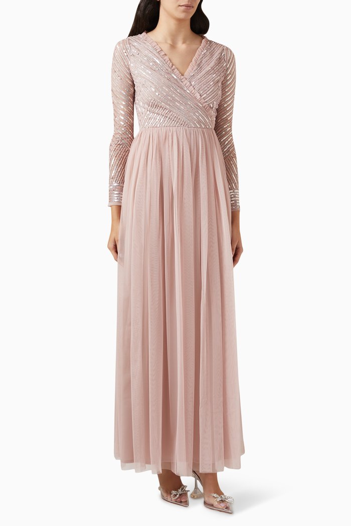 

Sequin-embellished Frilled Maxi Dress, Pink