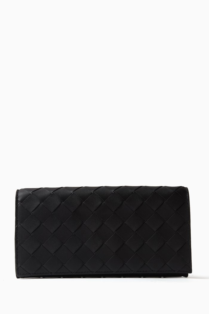 

Long Wallet in Intrecciato Leather, Black
