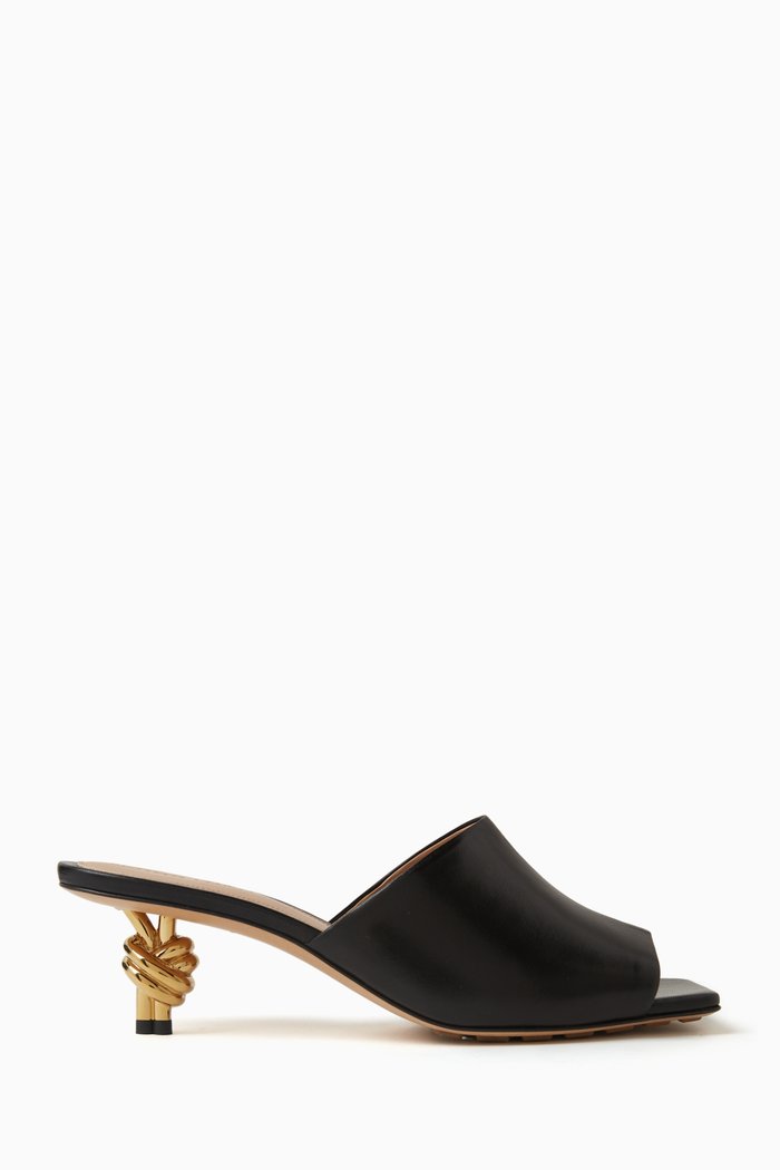 

Knot Square-toe Mules in Leather, Black