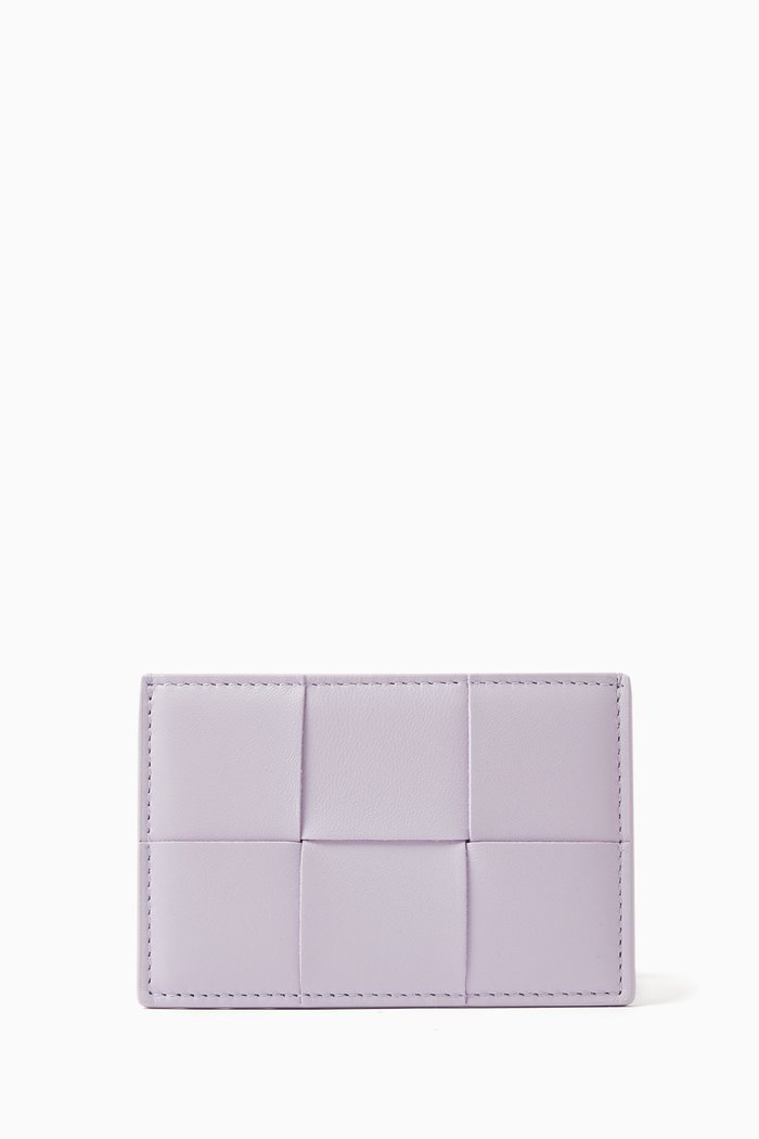 

Cassette Credit Card Case in Intreccio Leather, Purple