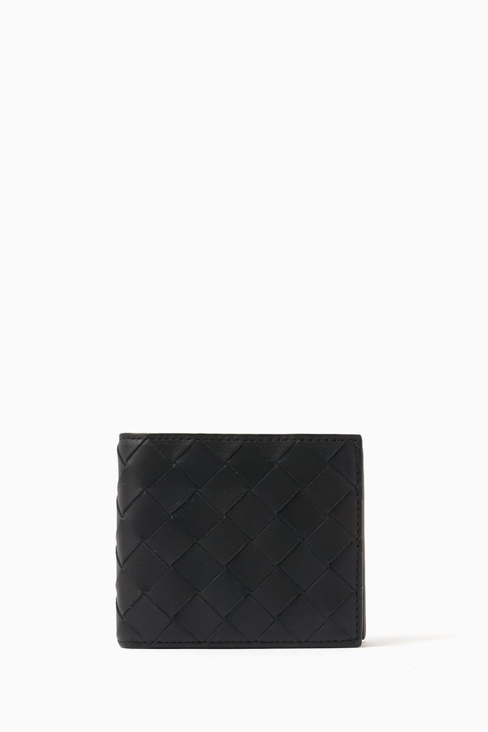 

Bi-fold Wallet in Intrecciato Leather, Black