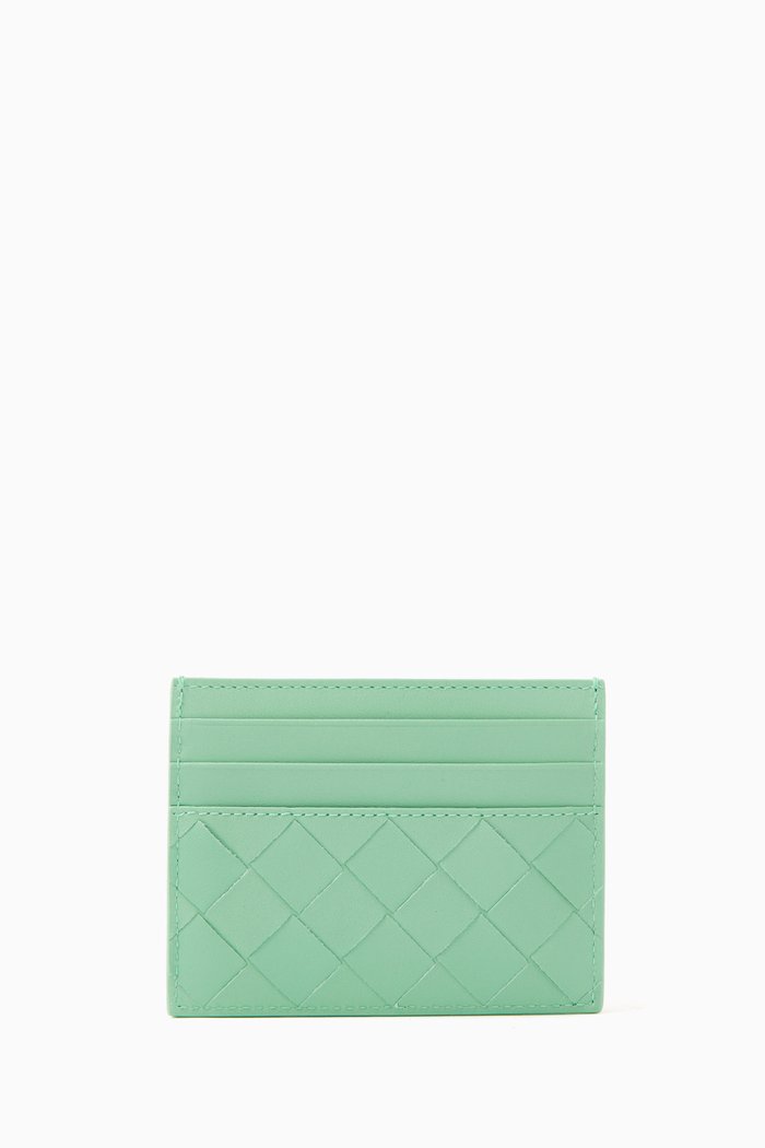 

Credit Card Case in Intrecciato Leather, Green