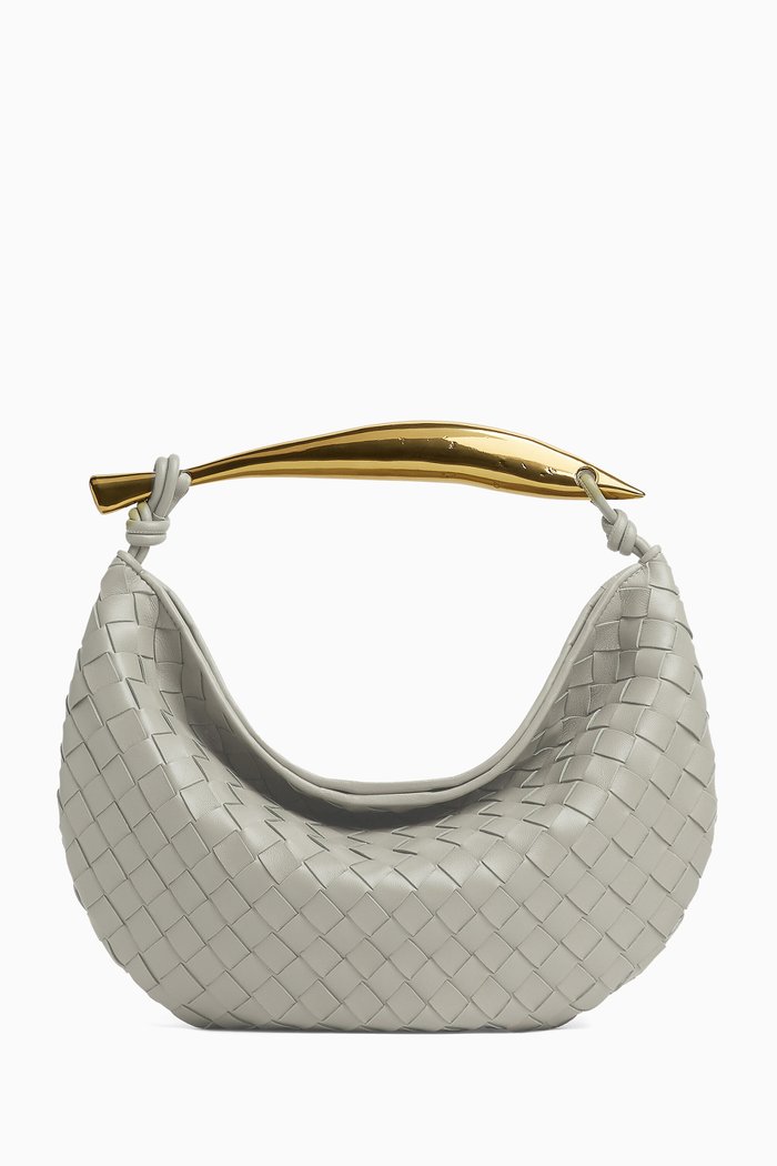 Small Sardine Crossbody Bag in Intrecciato Leather, Grey