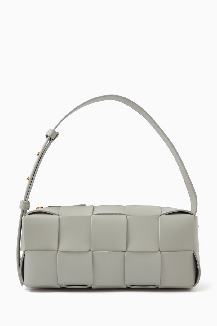 Small Brick Cassette Shoulder Bag in Leather, Grey