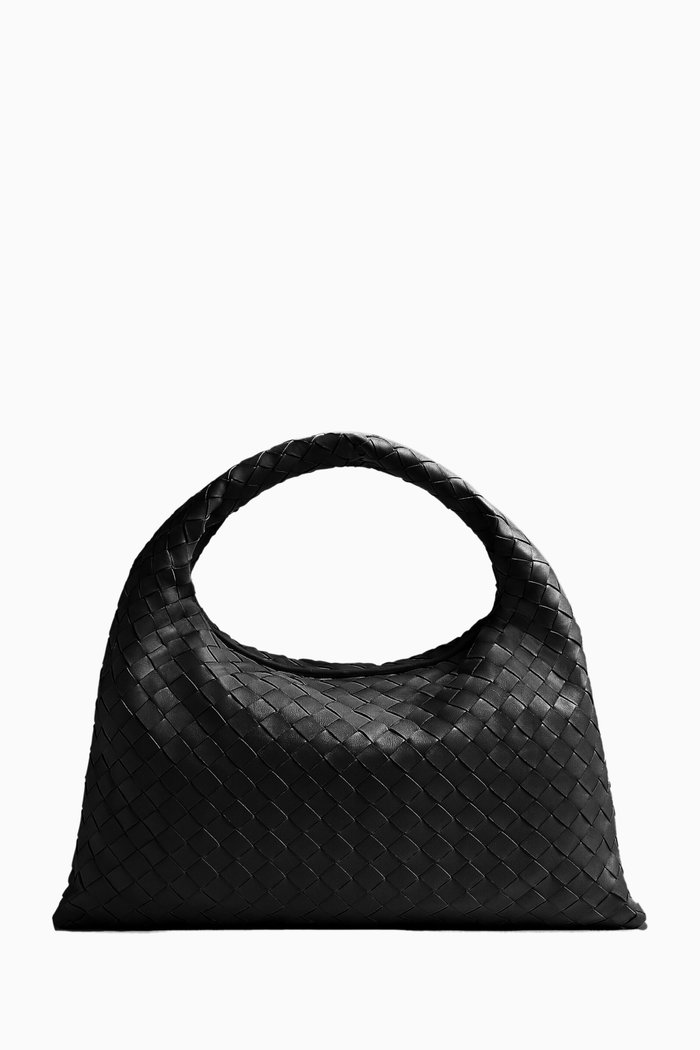 

Small Hop Shoulder Bag in Intrecciato Leather, Black