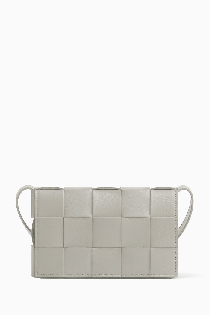 

Small Cassette Crossbody Bag in Intreccio Leather, Grey