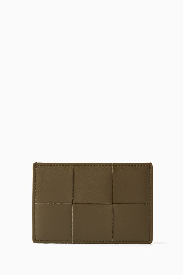

Cassette Credit Card Case in Intreccio Leather, Green