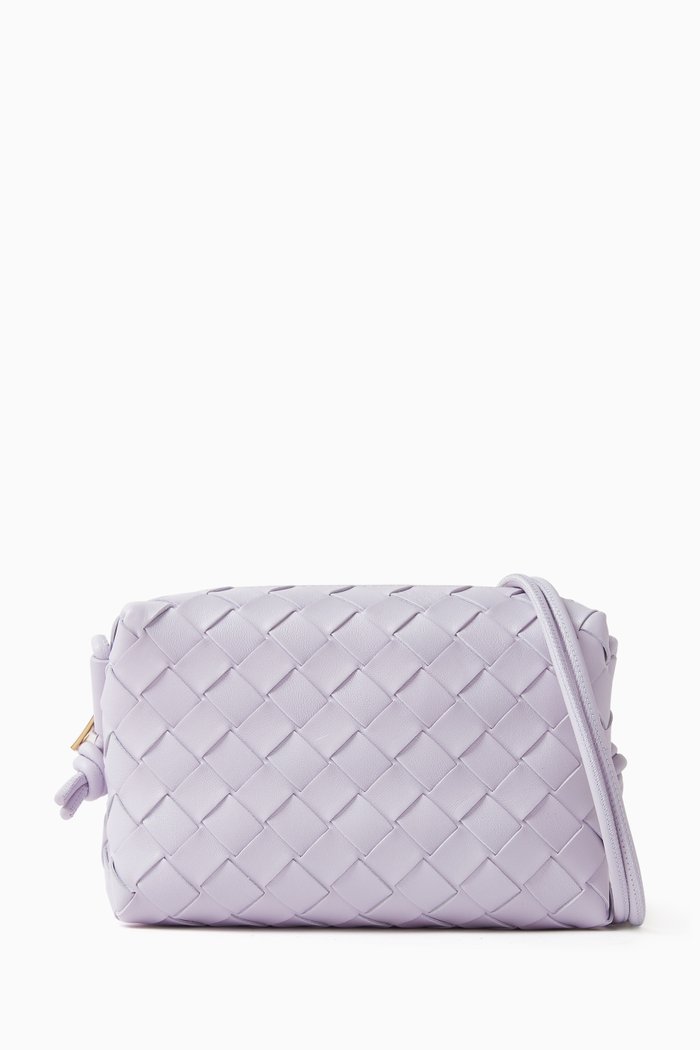 Mini Loop Camera Bag in Intrecciato Leather, Purple