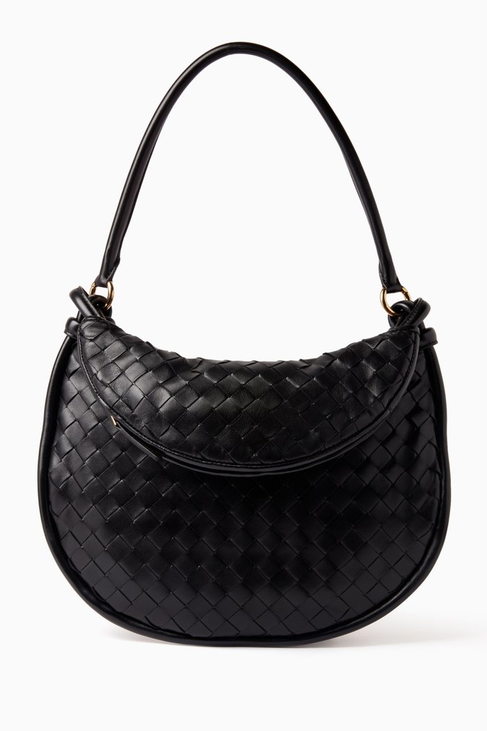 Medium Gemelli Shoulder Bag in Intrecciato Leather, Black