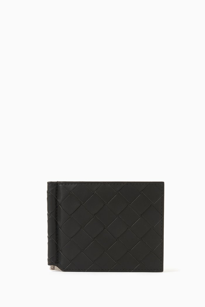 

Bill Clip Wallet in Intrecciato Leather, Green