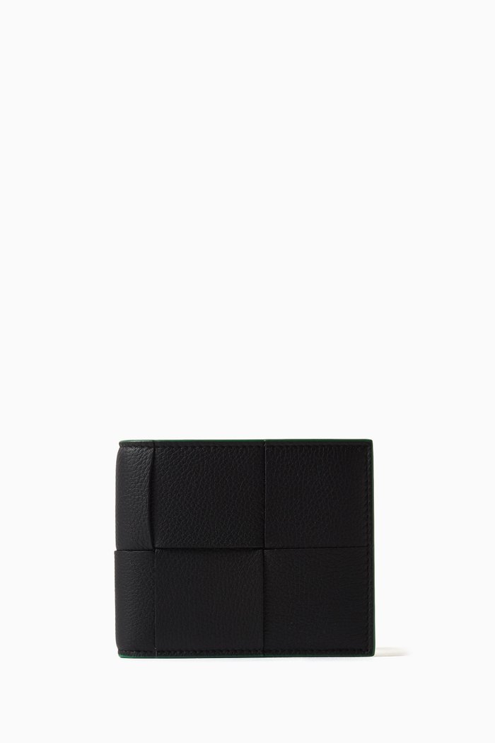 

Cassette Bi-fold Wallet in Intreccio Leather, Black