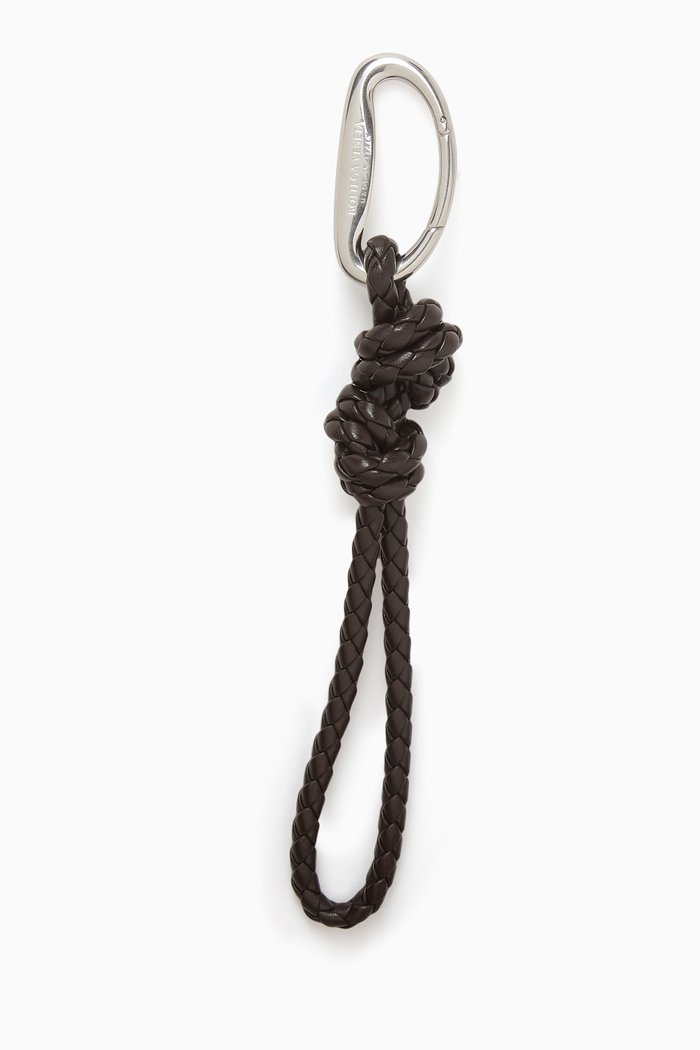 Key Ring in Intreccio Leather, Brown