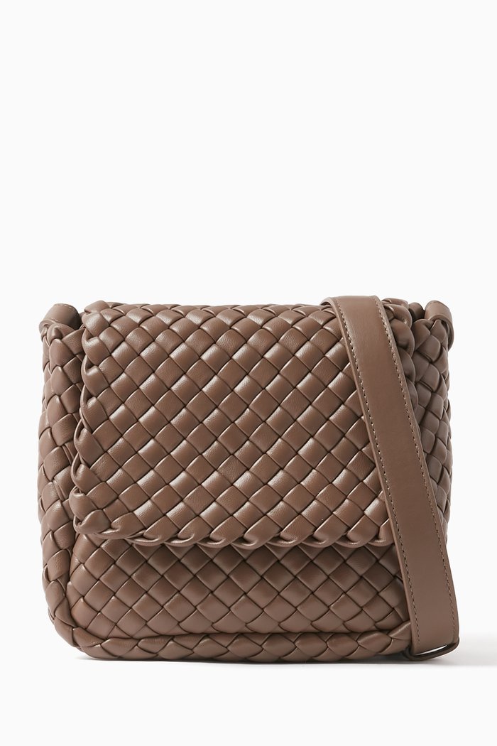 

Mini Cobble Shoulder Bag in Intreccio Leather, Grey