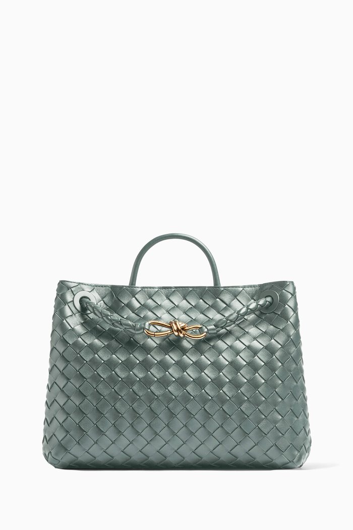 

Medium Andiamo Top-handle Bag in Intrecciato Leather, Grey