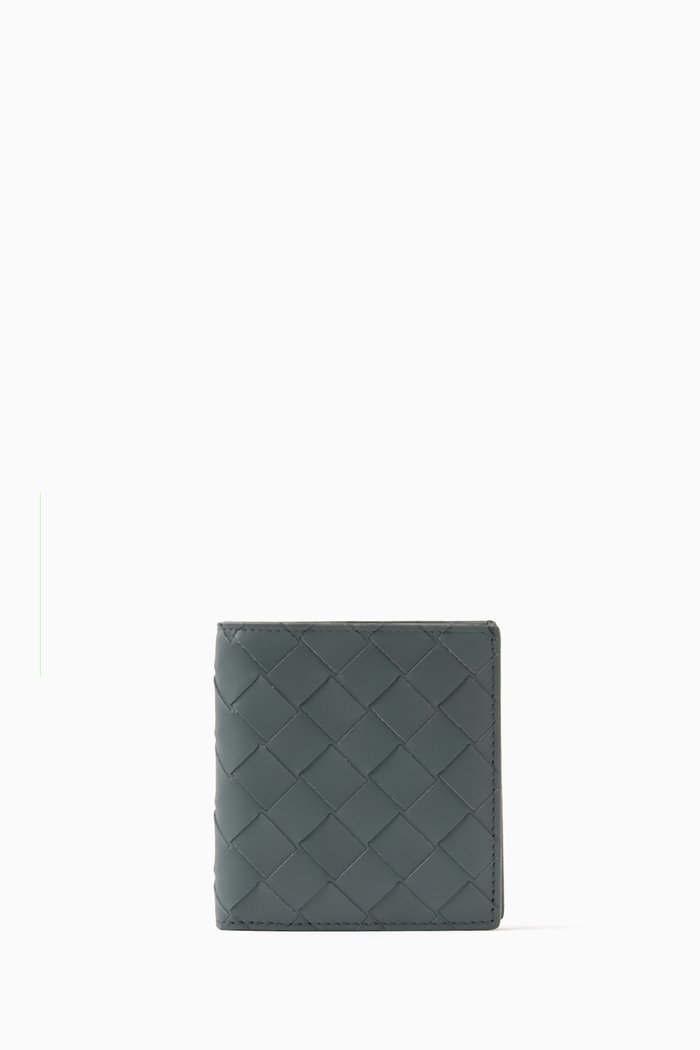 

Slim Bi-fold Wallet in Intrecciato Leather, Grey