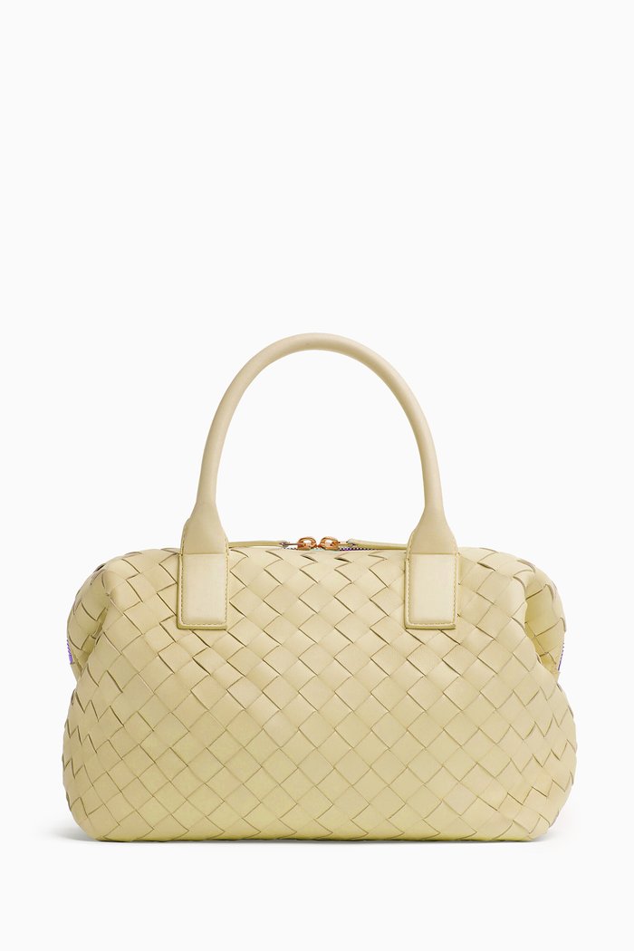 

Mini Bauletto Bowling Bag in Intrecciato Leather, Yellow