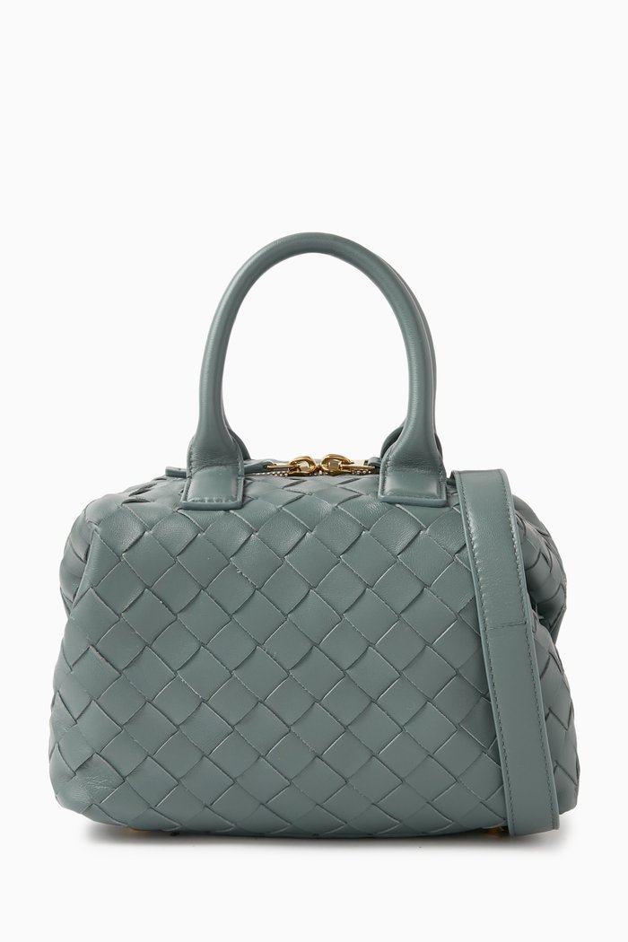 

Mini Bauletto Bowling Bag in Intrecciato Leather, Grey